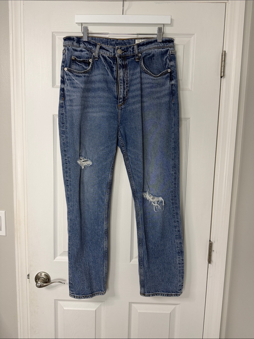 rag & bone Women's Boyfriend Jeans in Medium Blue Distress